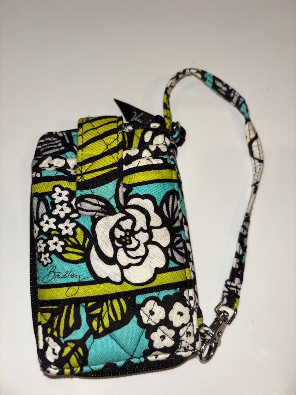 Vera Bradley Island Bloom Turquoise, Lime & White Floral Quilted Wristlet